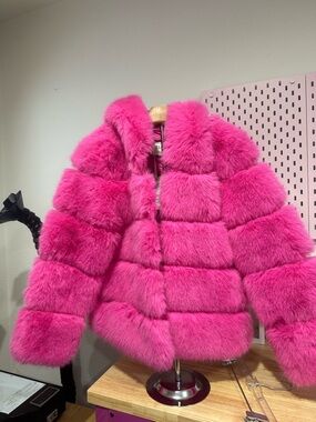 Vibrant Hot Pink Faux Fur Jacket